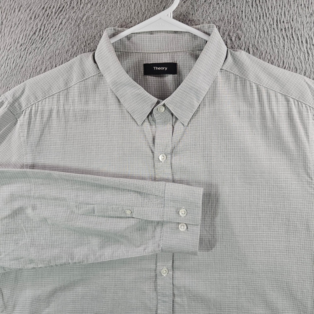 Theory Zack PS Cassutt Mens Grey Micro Check Cotton Button Down Shirt XL